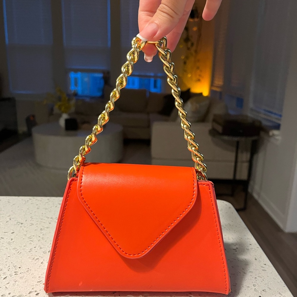 PrettyLittleThing Vibrant Orange Mini Bag with Gold Chain